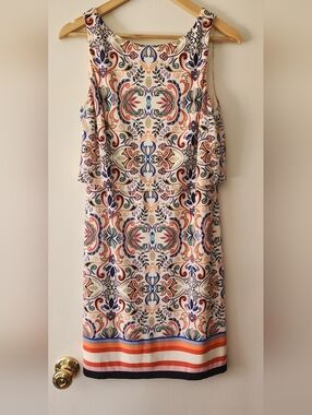 Vince Camuto Cream Multicolor Patterned Midi Dress